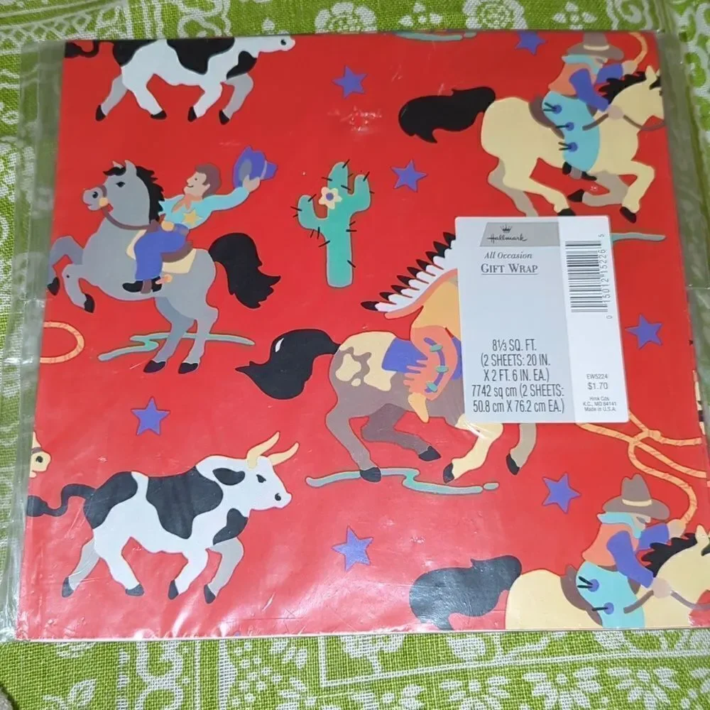 Hallmark vintage Western theme print wrapping paper 🆕